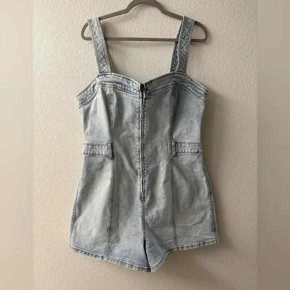 Free People CRVY Lady of the Hour Denim Fitted Romper size 35 - Picture 3 of 5